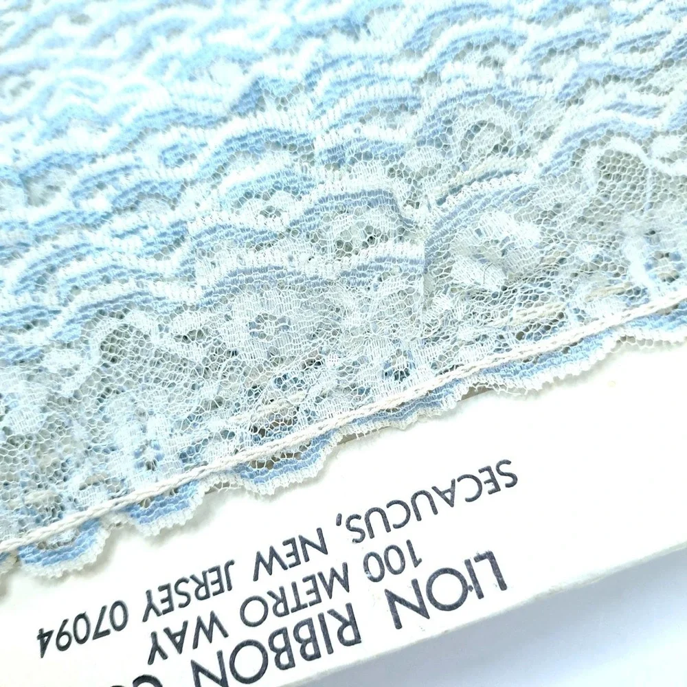 Lion Ribbon Co Elastitrim Lace Trim 10 Yards Blue Ivory Vintage Ruffle Sewing